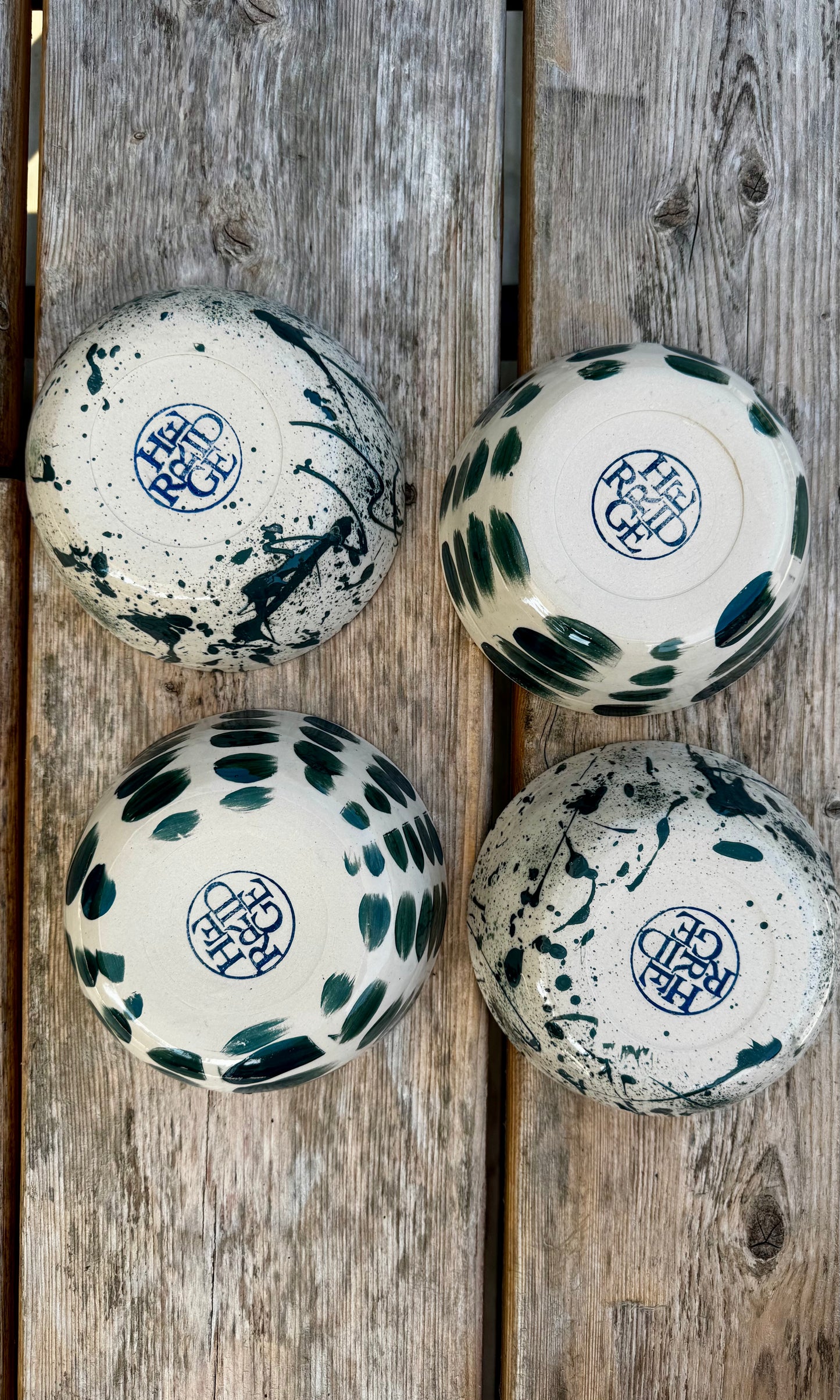 Set of Four Custom Porridge Bowls – Green Splodge & Splatter