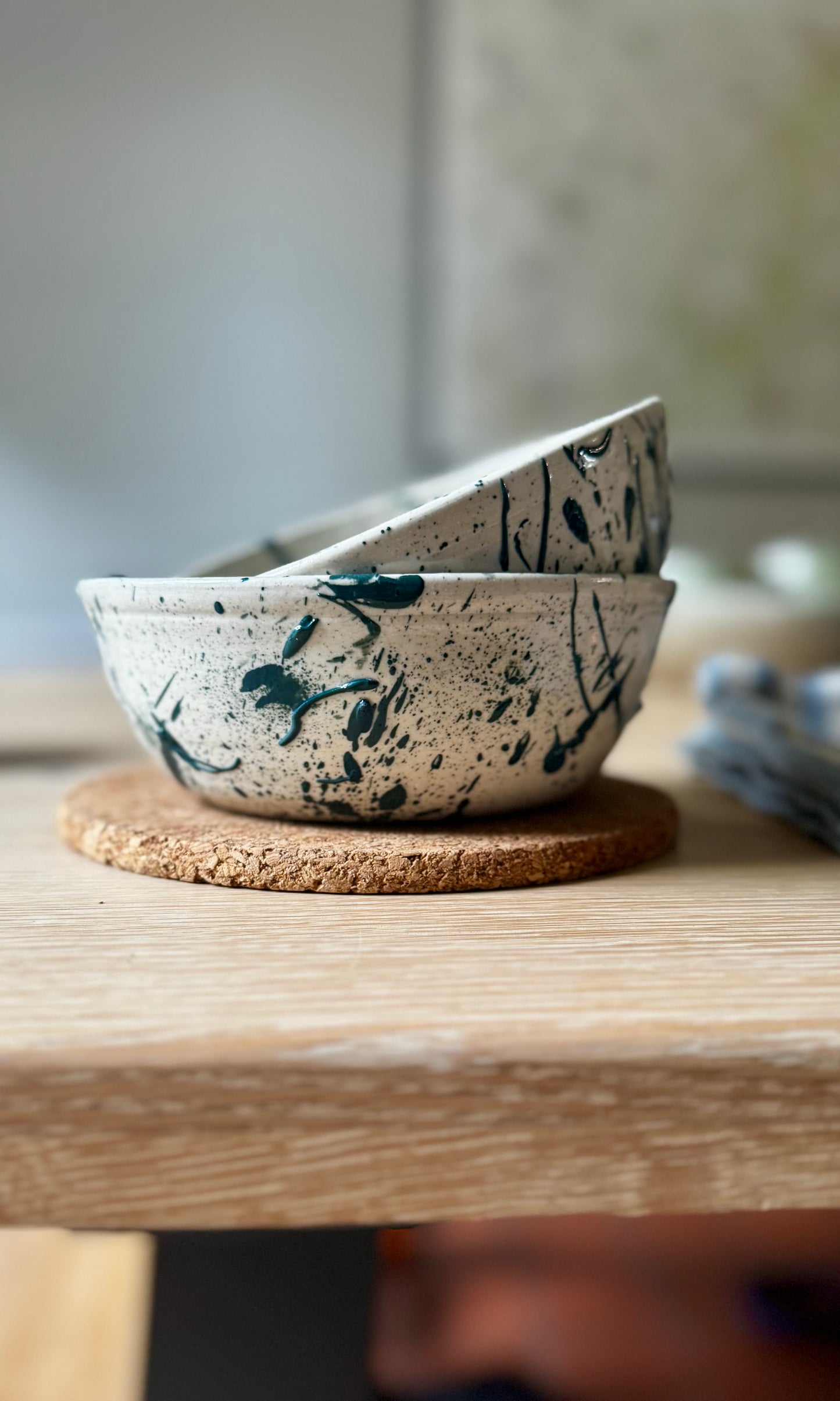 Sara's Porridge Bowl Green Splatter