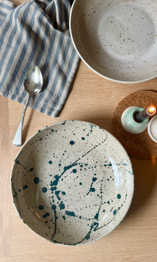 Feasting Bowl Green Splatter on Speckle Clay