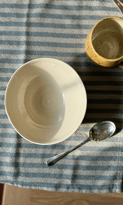 Handmade ceramic blue seed head wonky ramen bowl from herridge pottery - top