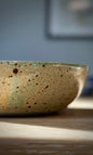 Handmade ceramic feasting bowl in celadon green from Herridge Potter - close up
