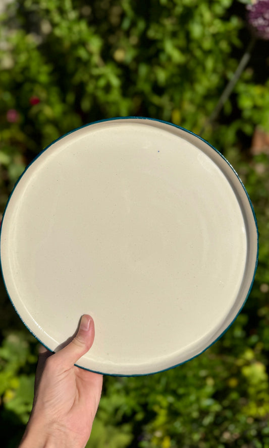 Handmade ceramic green banded dinner plate from Herridge pottery