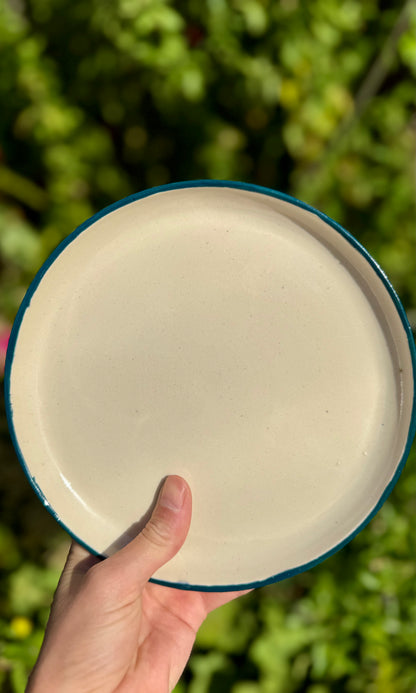 Handmade ceramic green banded plate - Herridge Pottery