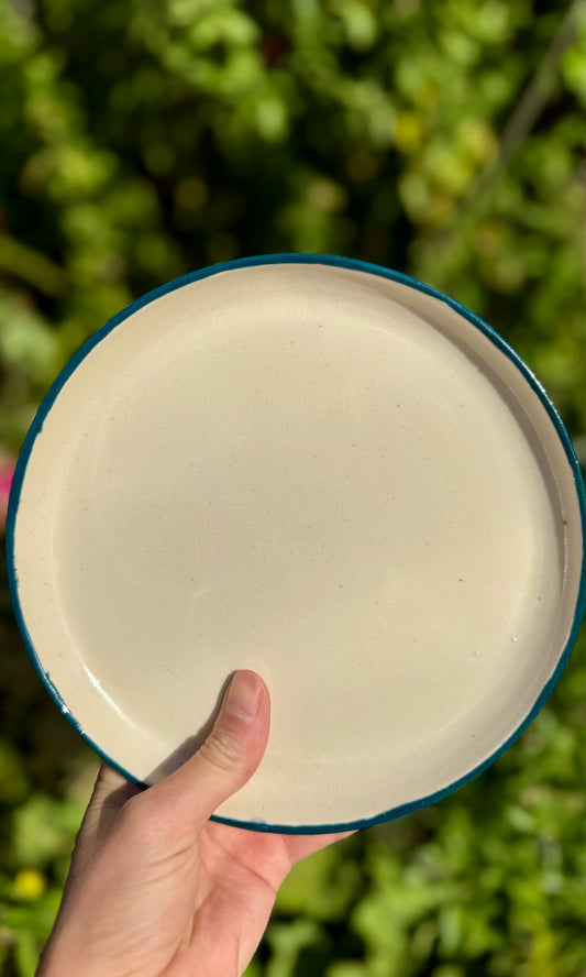 Handmade ceramic green banded plate - Herridge Pottery