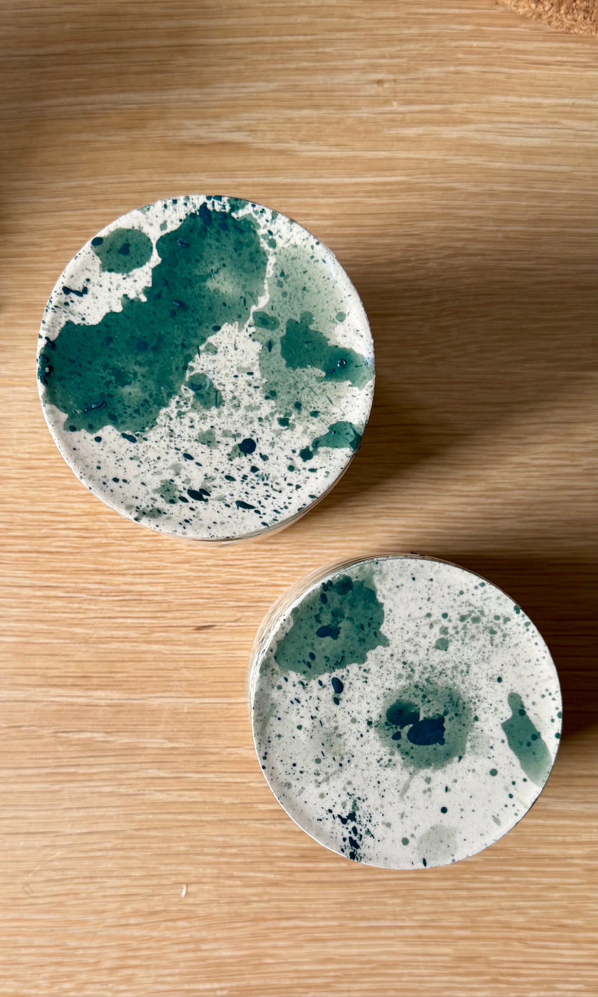 Handmade ceramic mallard splatter butter bell from Herridge pottery - table top. 