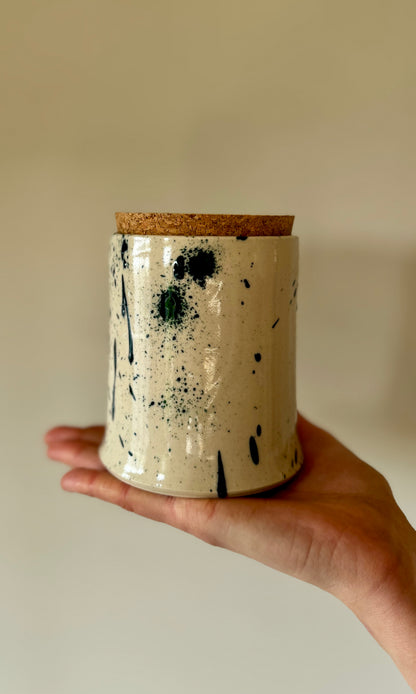 Handmade ceramic mallard splatter caddy from Herridge pottery - held