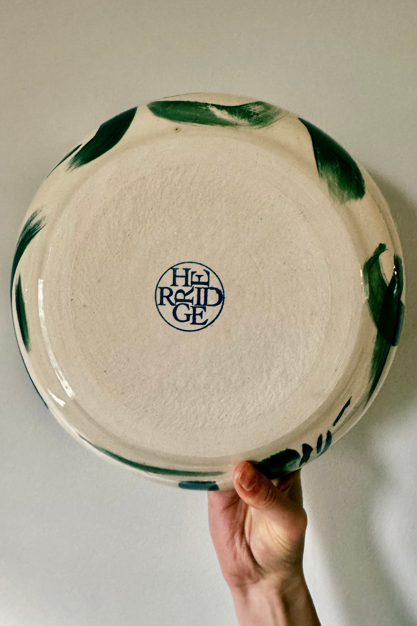 Handmade ceramic mallard swoosh extra large feasting bowl from Herridge Pottery - held bottom