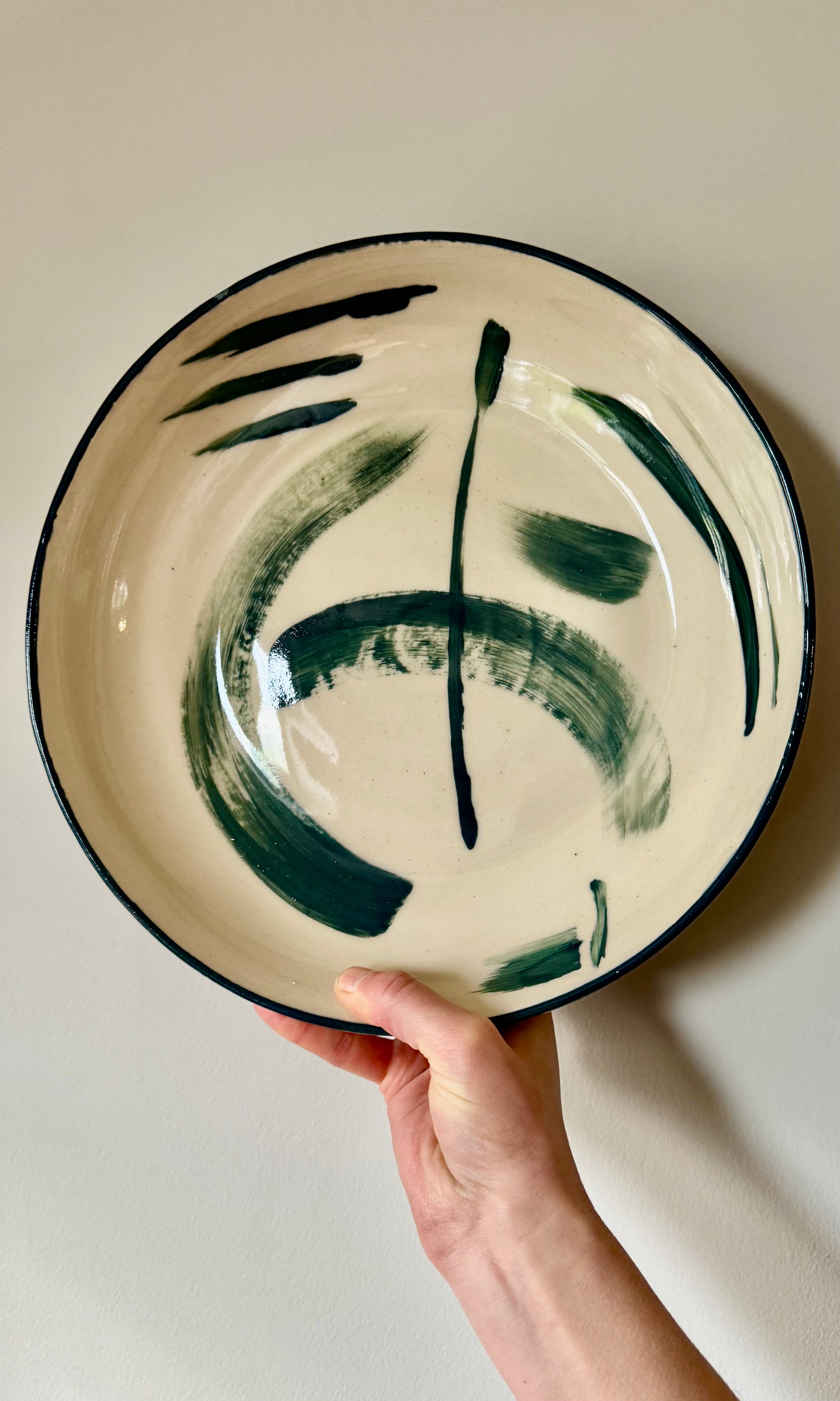 Handmade ceramic mallard swoosh extra large feasting bowl from Herridge Pottery - held top