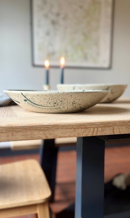 Feasting Bowl Pair - Green Splatter on Speckle Clay