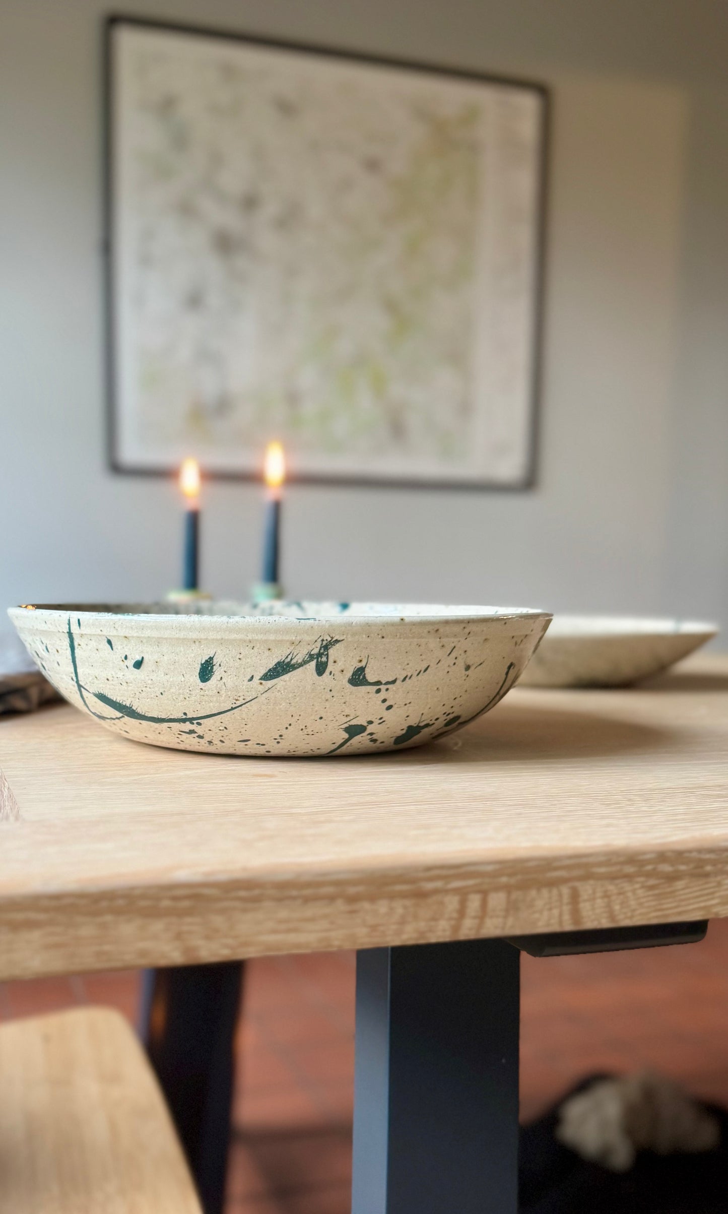 Feasting Bowl Pair - Green Splatter on Speckle Clay