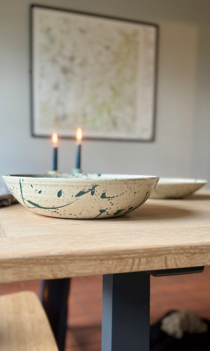 Feasting Bowl Pair - Green Splatter on Speckle Clay
