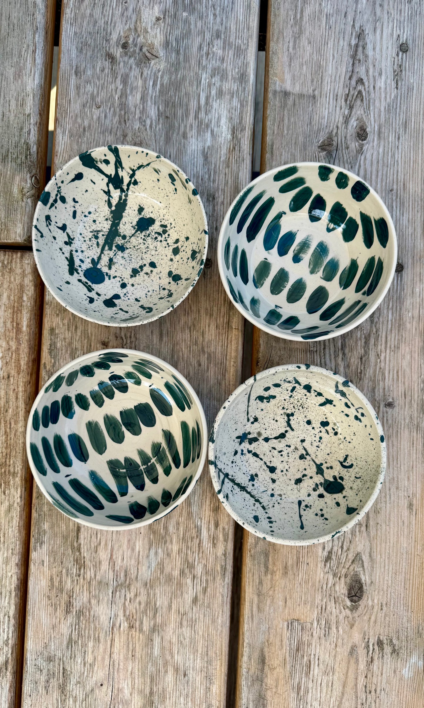 Set of Four Custom Porridge Bowls – Green Splodge & Splatter