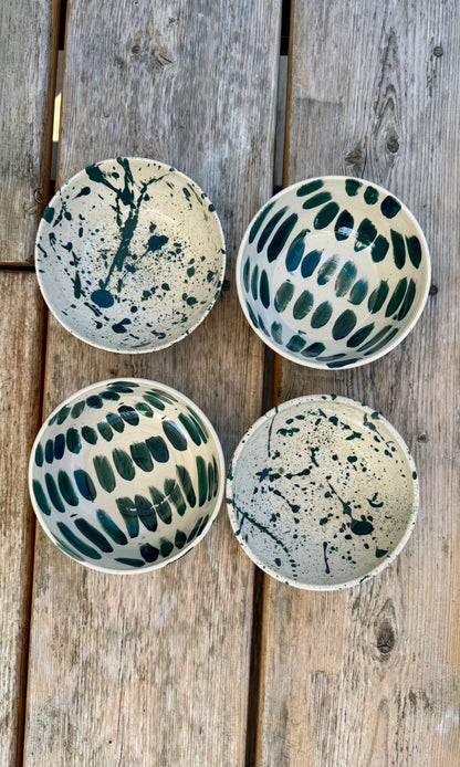 Set of Four Custom Porridge Bowls – Green Splodge & Splatter