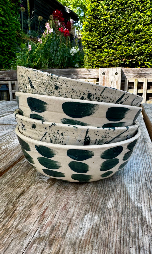Set of Four Custom Porridge Bowls – Green Splodge & Splatter