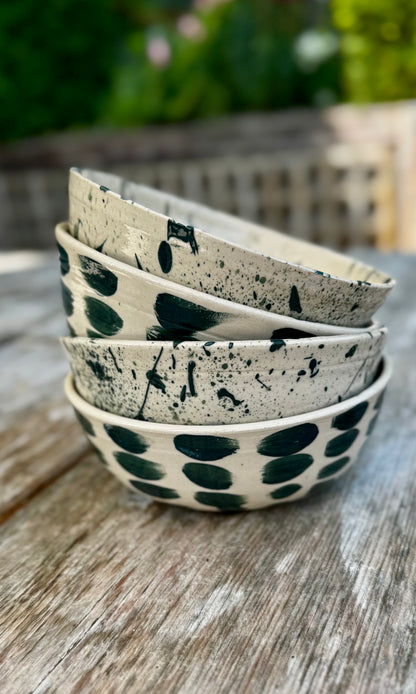 Set of Four Custom Porridge Bowls – Green Splodge & Splatter