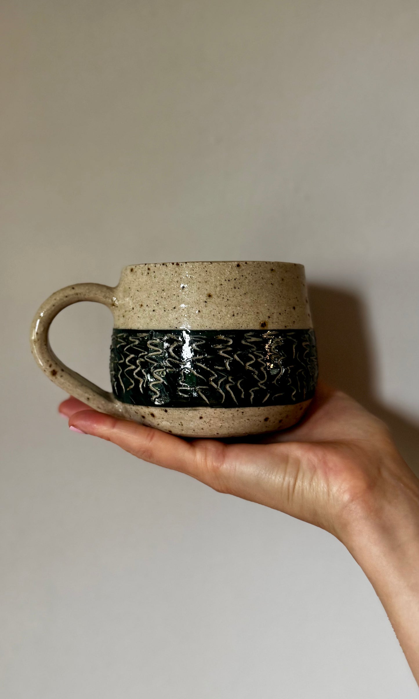 Mug Carved Mallard on Flecked Clay