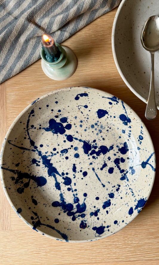 Feasting Bowl Blue Splatter on Speckle Clay