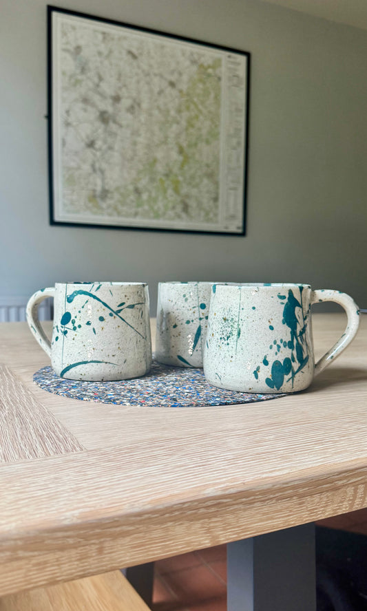 Trio of Pint Sized Mugs in Green Splatter